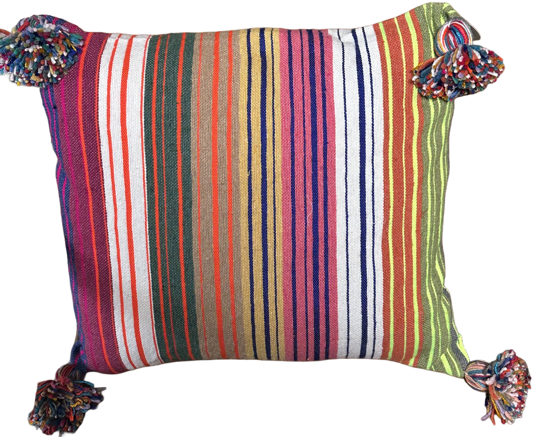 Marokkaans Moira Gestreepte Pompon Kussen - multi-colour - 50 x 50 cm
