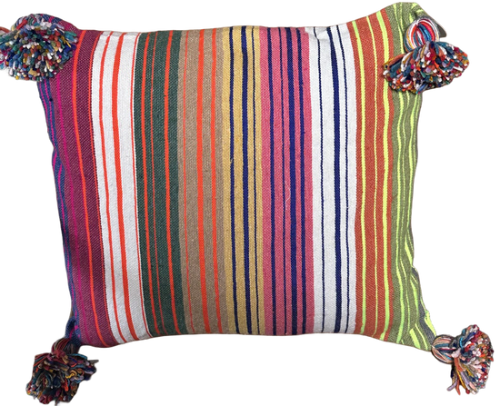 Marokkaans Moira Gestreepte Pompon Kussen - multi-colour - 50 x 50 cm