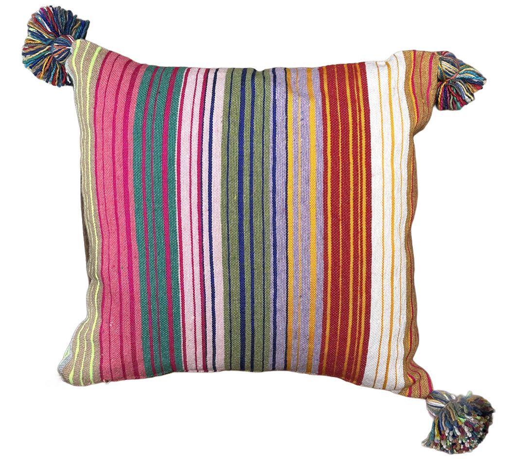 Marokkaans Moira Gestreepte Pompon Kussen - multi-colour - 50 x 50 cm