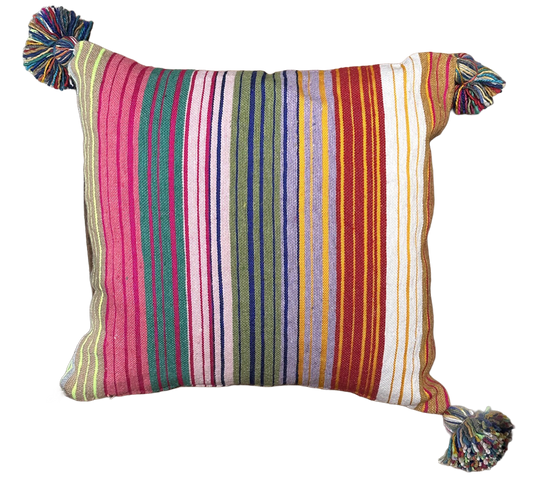 Marokkaans Moira Gestreepte Pompon Kussen - multi-colour - 50 x 50 cm