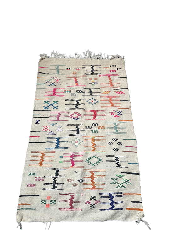 Marokkaans Boujad Kelim vloerkleed met bold Berber tekens - 160 x 92 cm