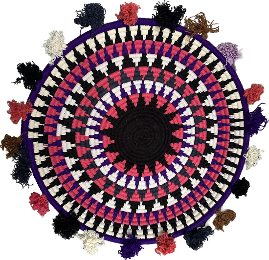 Berber schaal - roze mix + ster en pompoms - Ø 36 cm