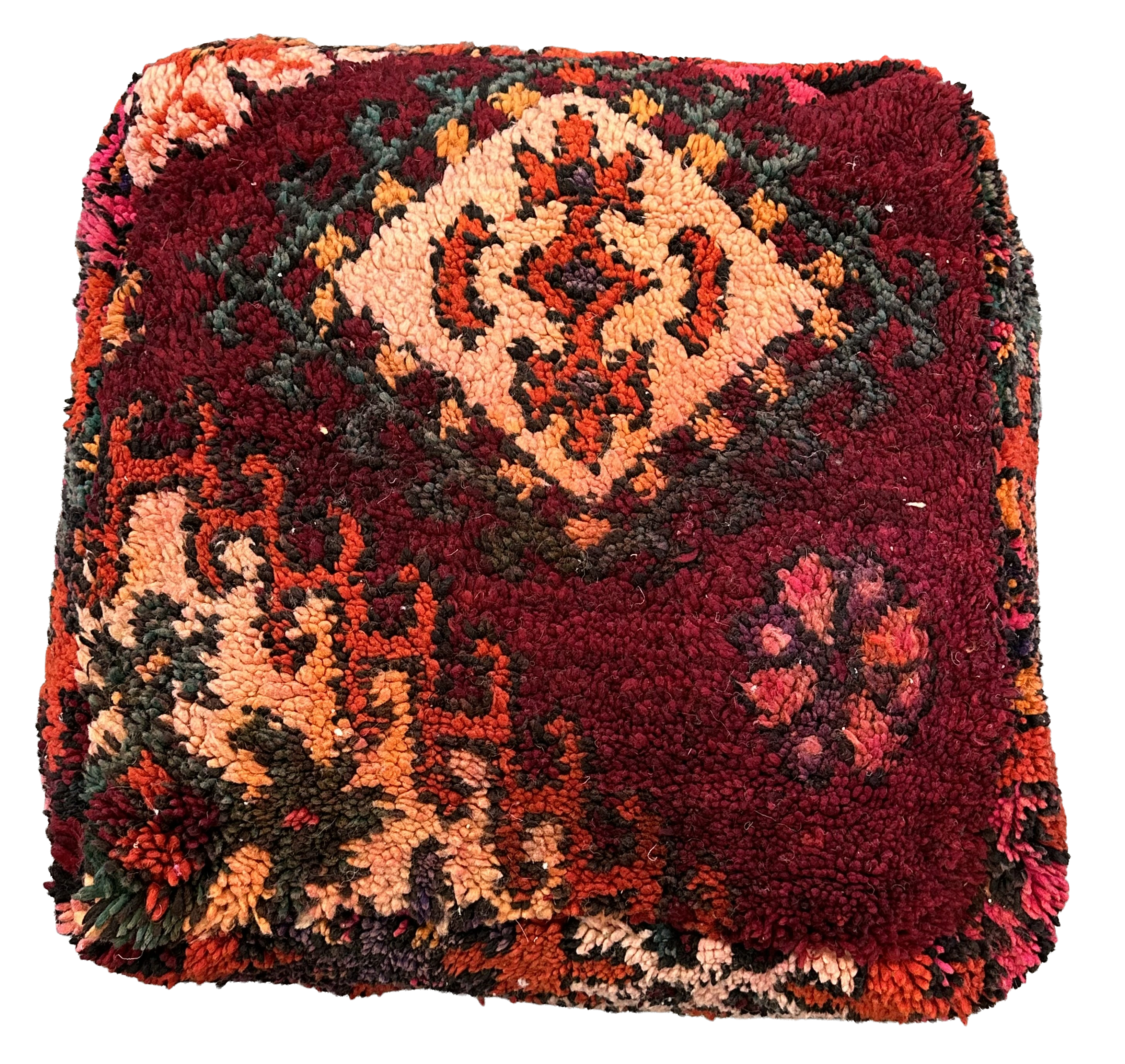 Marokkaanse Boujaad / kelim poef - rood + roze mix