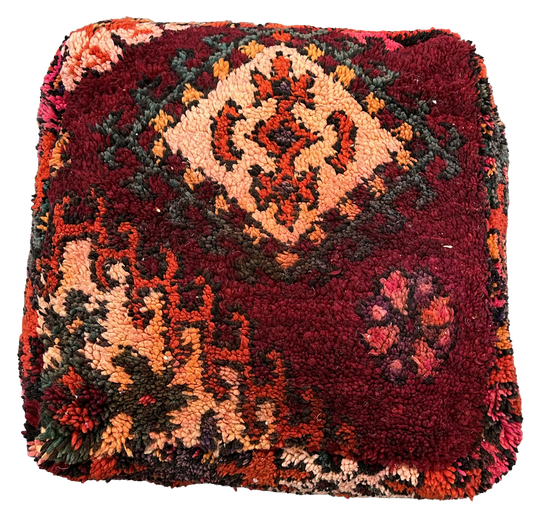 Marokkaanse Boujaad / kelim poef - rood + roze mix