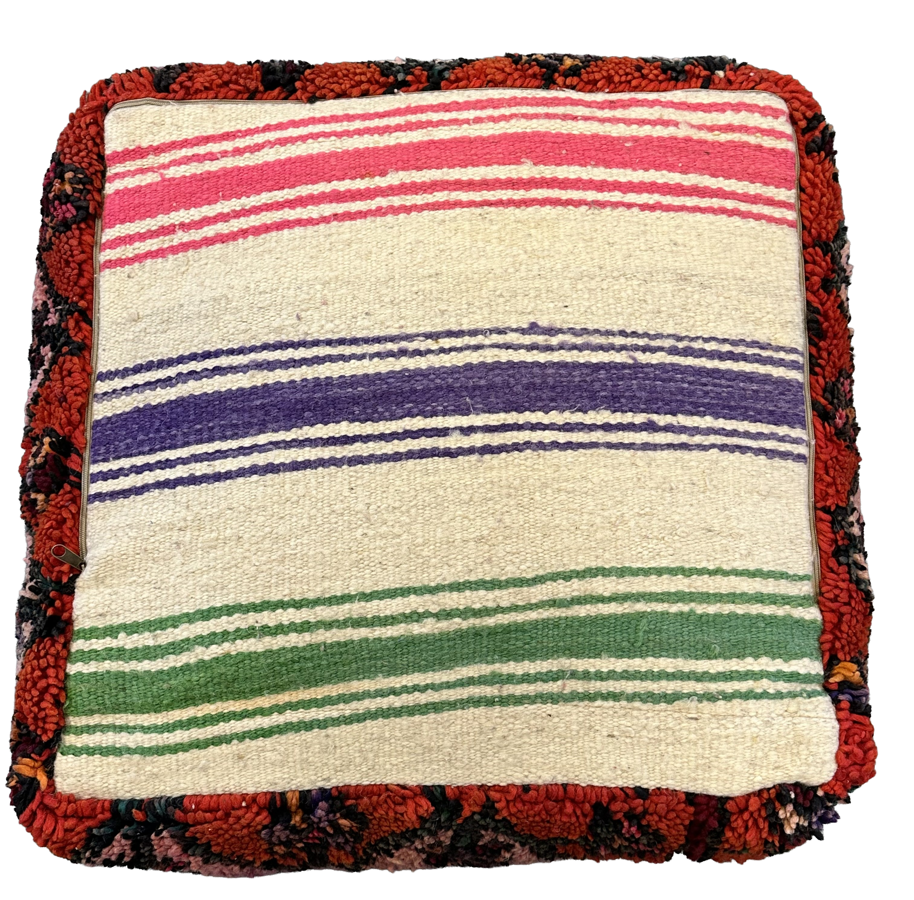 Marokkaanse Boujaad / kelim poef - rood+roze mix