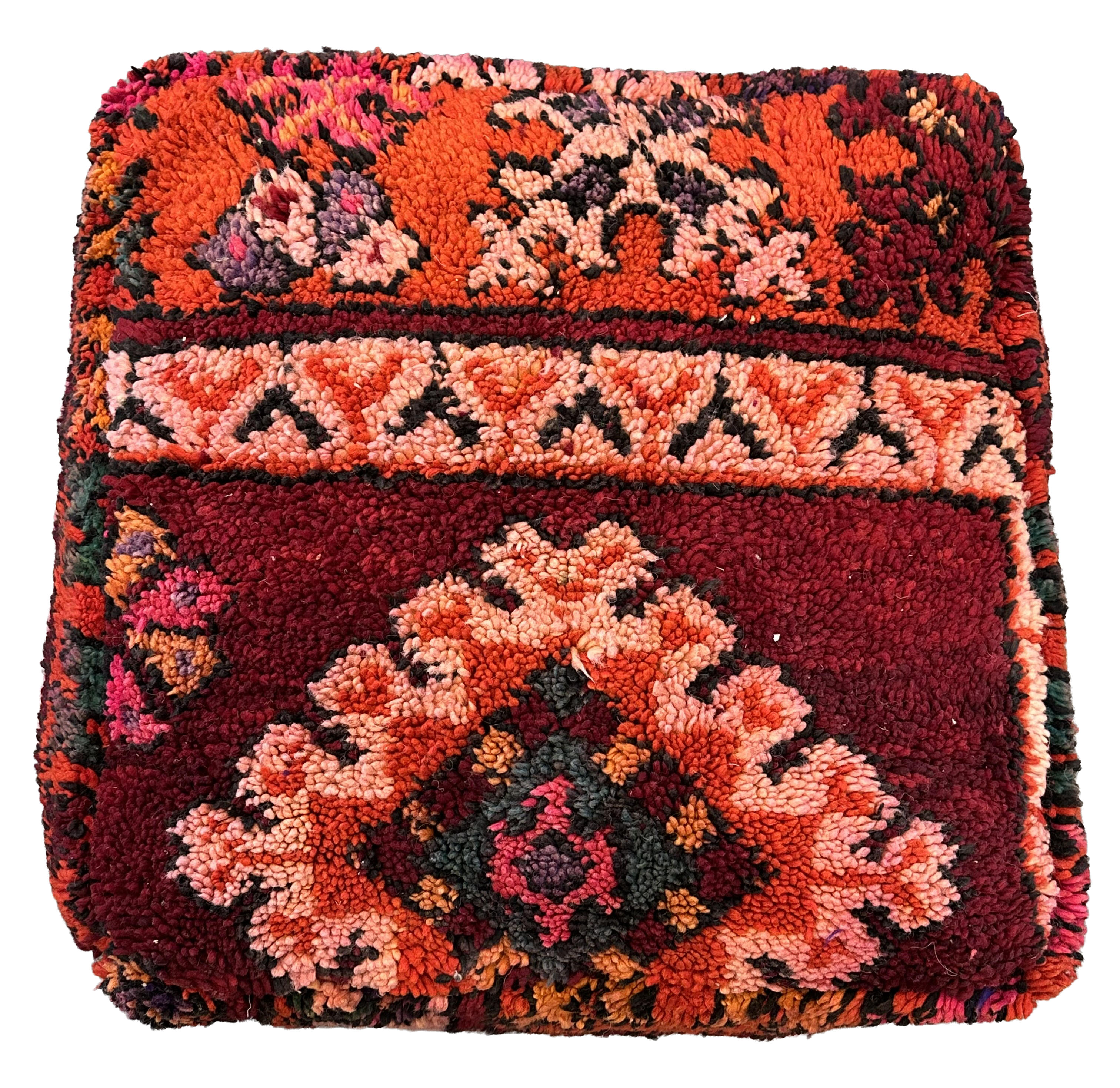 Marokkaanse Boujaad / kelim poef - rood+roze mix