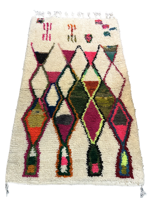 Marokkaans Boujaad vloerkleed - wit + multicolor - 170 x 100 cm