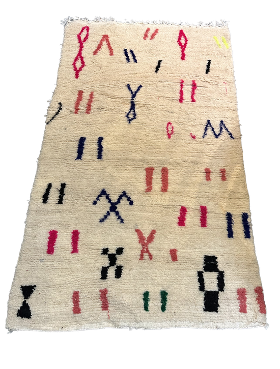 Marokkaans Boujaad vloerkleed - wit + multicolor - 160 x 100 cm