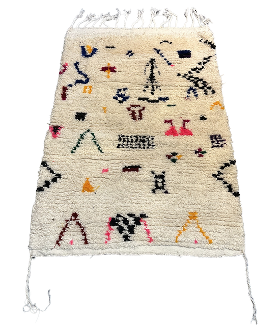 Marokkaans Boujaad vloerkleed - wit + multicolor - 150 x 100 cm