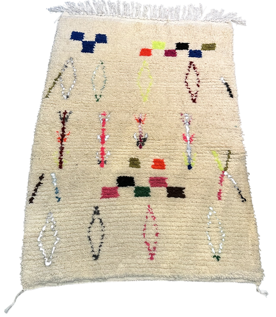 Marokkaans Boujaad vloerkleed - wit + multicolor - 136 x 100 cm