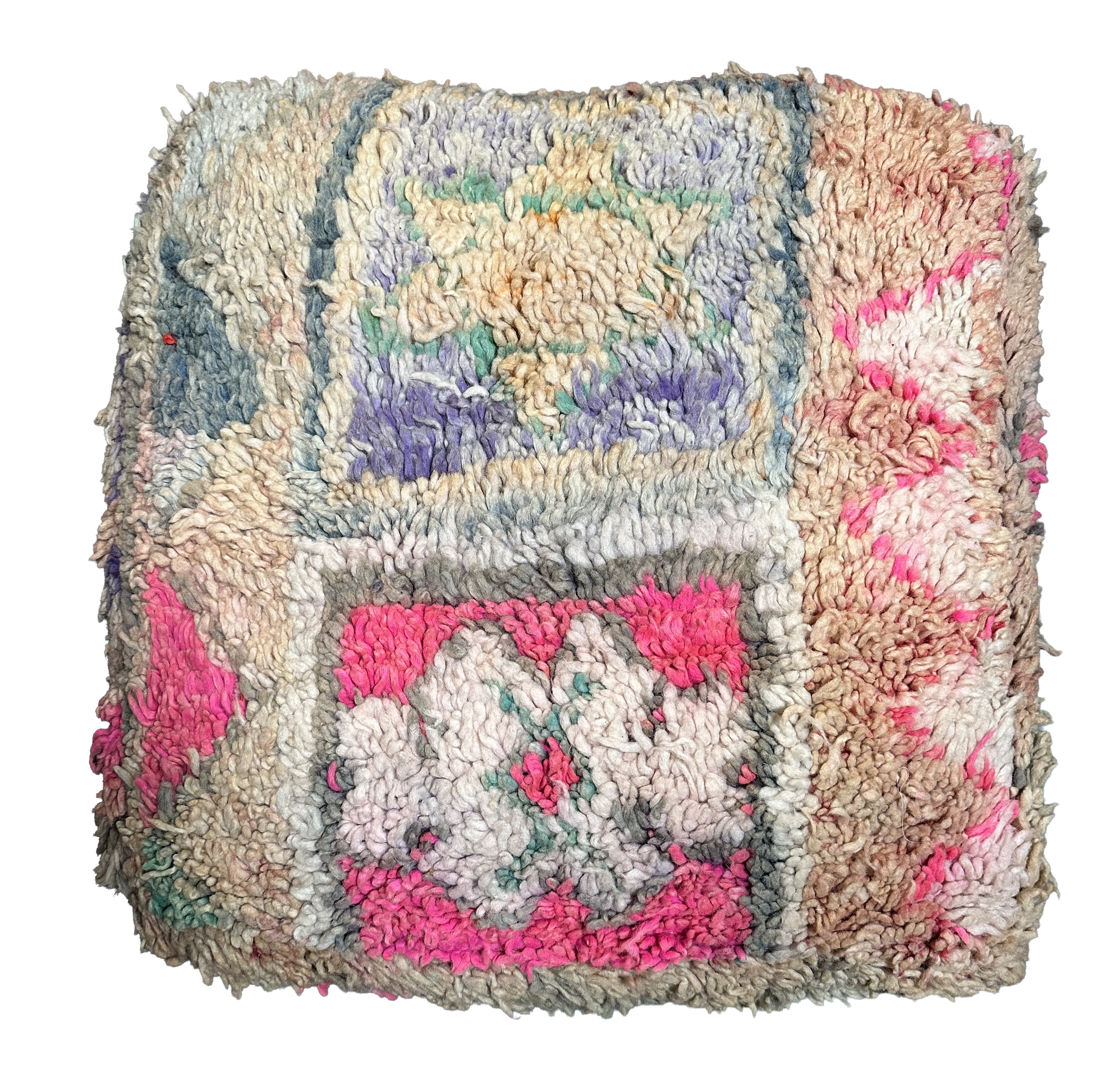 Marokkaanse Boujaad / kelim poef - roze + blauw mix