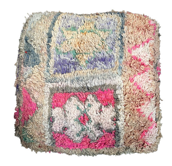 Marokkaanse Boujaad / kelim poef - roze + blauw mix