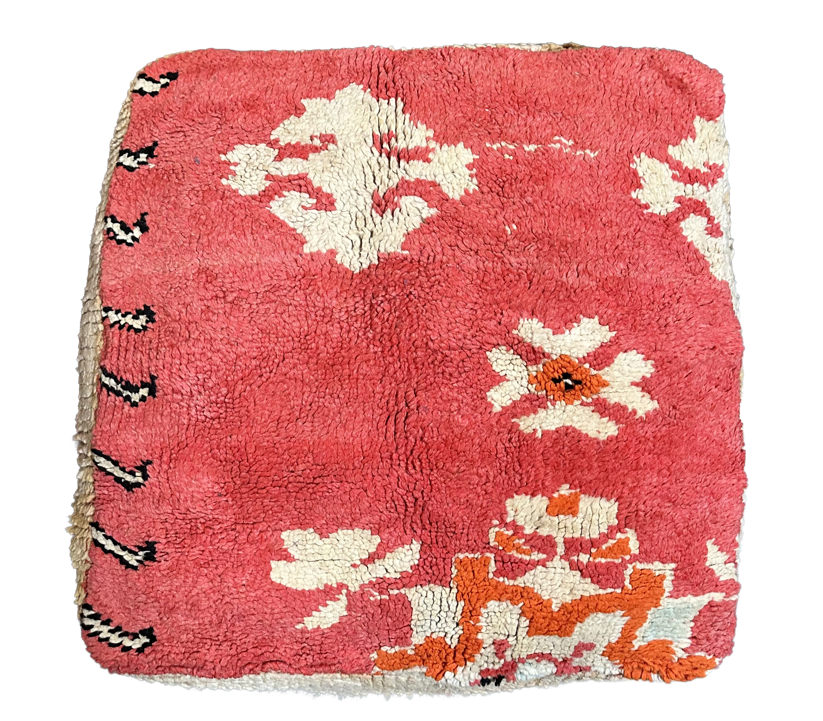 Marokkaanse Boujaad / kelim poef - warm oranje + rood mix