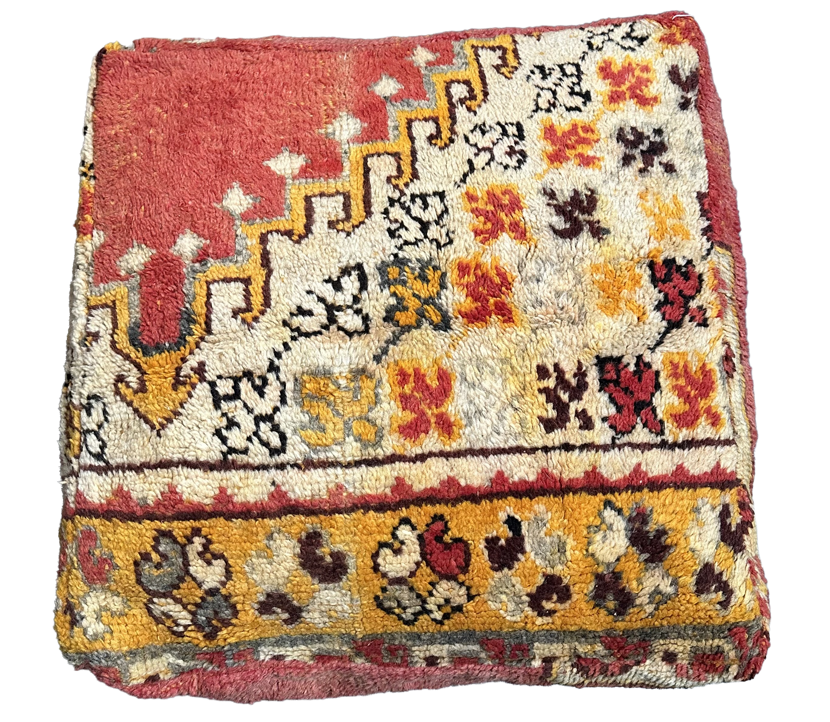 Marokkaanse Boujaad / kelim poef - warm oranje + rood mix