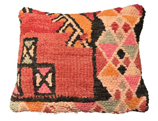 Marokkaans kussen - oranje + rood mix - 45 x 40 cm