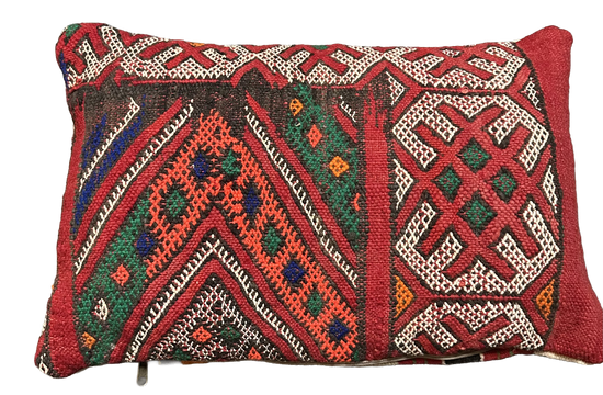 Marokkaans kussen - rood + neon mix - 60 x 40 cm