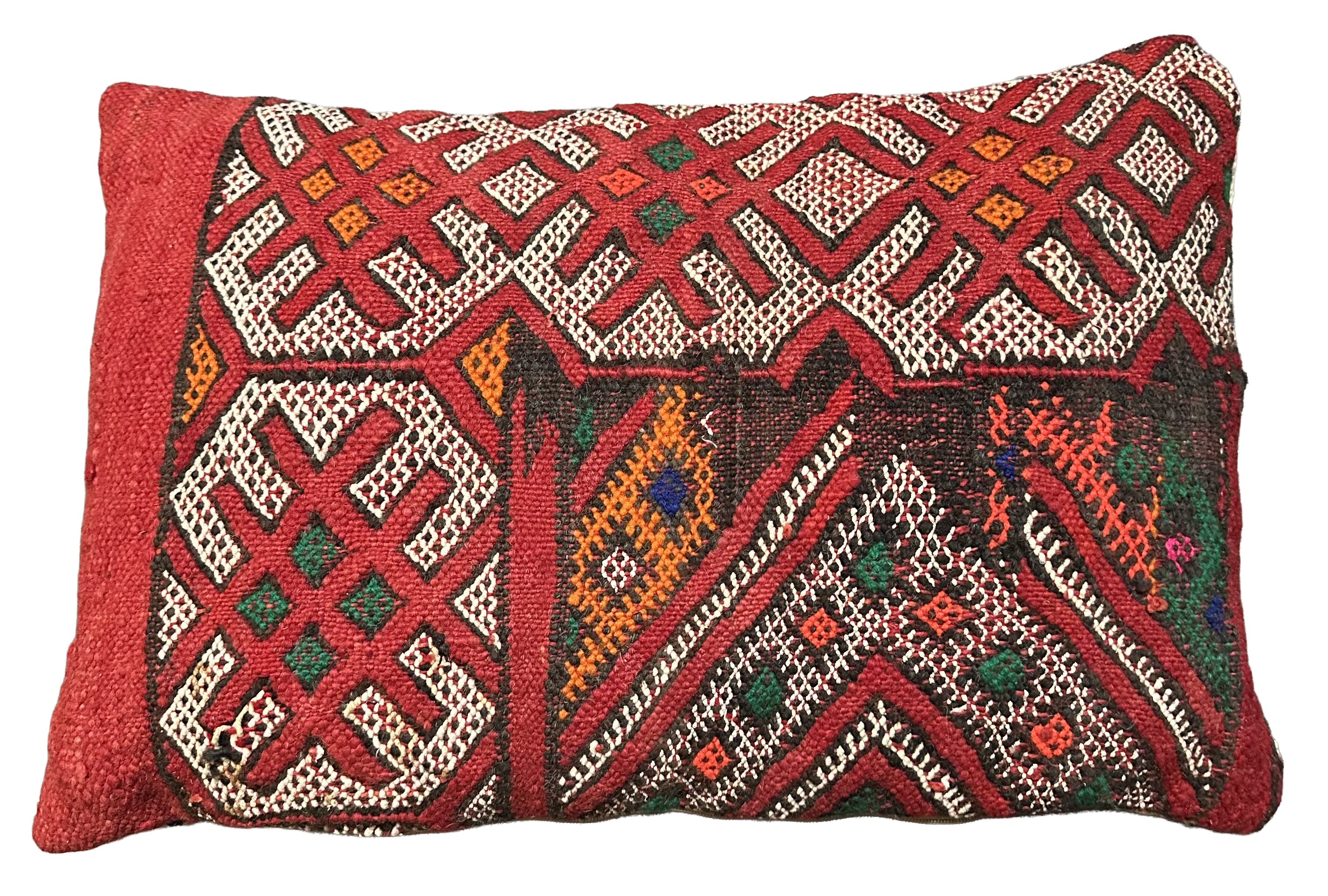 Marokkaans kussen - rood met neon mix - 60 x 40 cm
