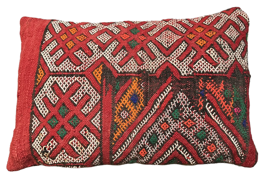 Marokkaans kussen - rood met neon mix - 60 x 40 cm