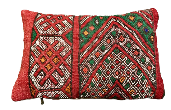 Marokkaans kussen - rood + neon mix - 60 x 40 cm