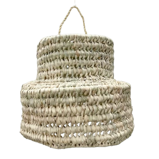 Hanglamp gevlochten "hoed" - naturel - hoogte 20 x dia 25 cm
