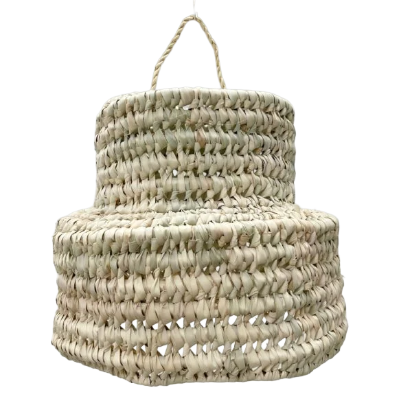 Hanglamp gevlochten "hoed" - naturel - hoogte 20 x dia 25 cm