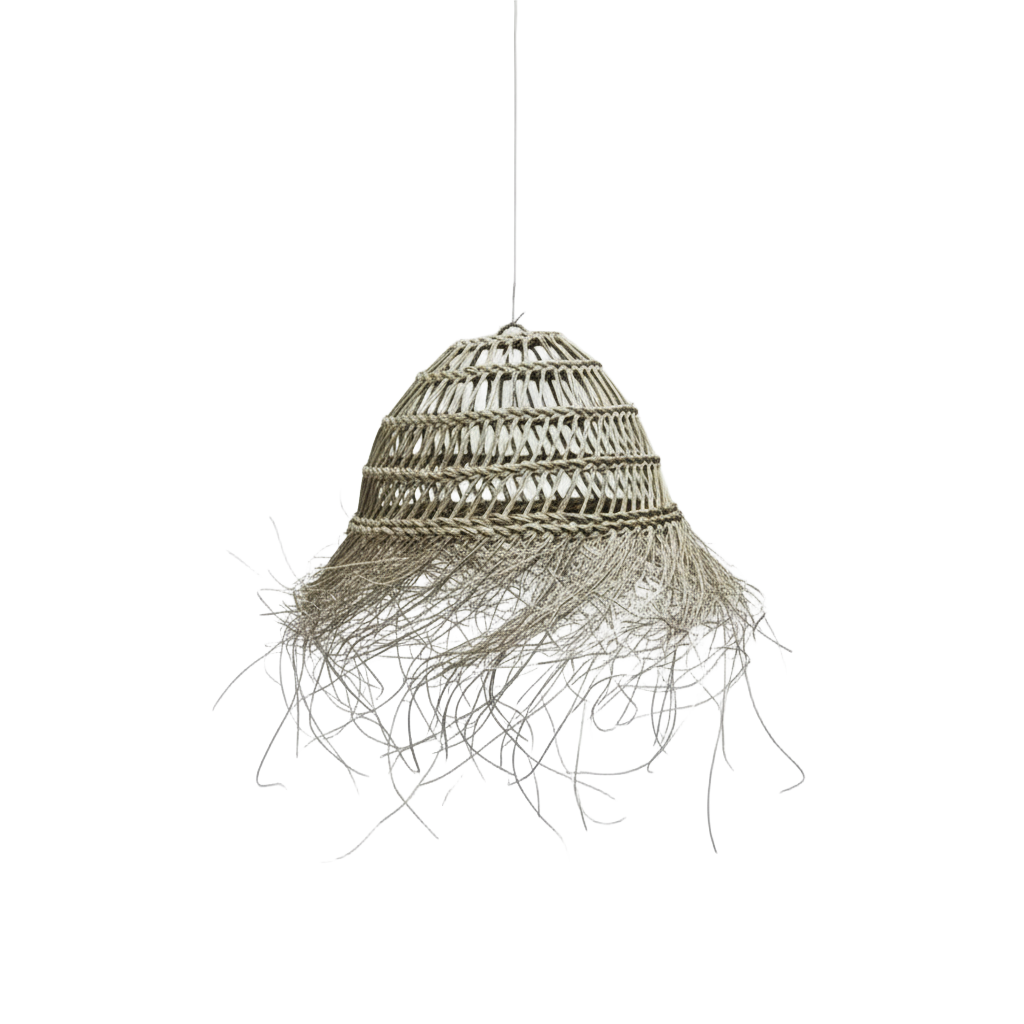 Hanglamp gevlochten bol fringy XL - naturel - hoogte 30 x dia 50 cm