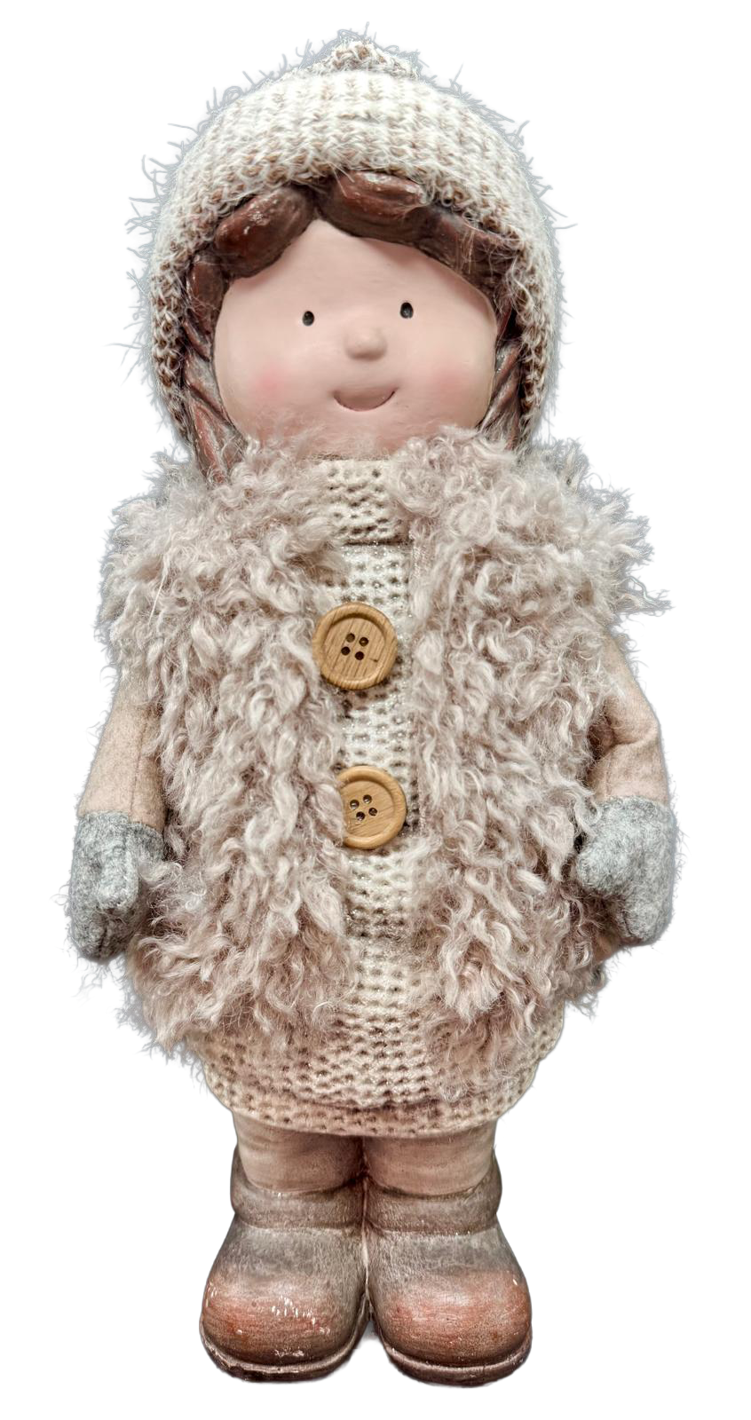 Meisje met bodywarmer - decoratiepop 35 cm