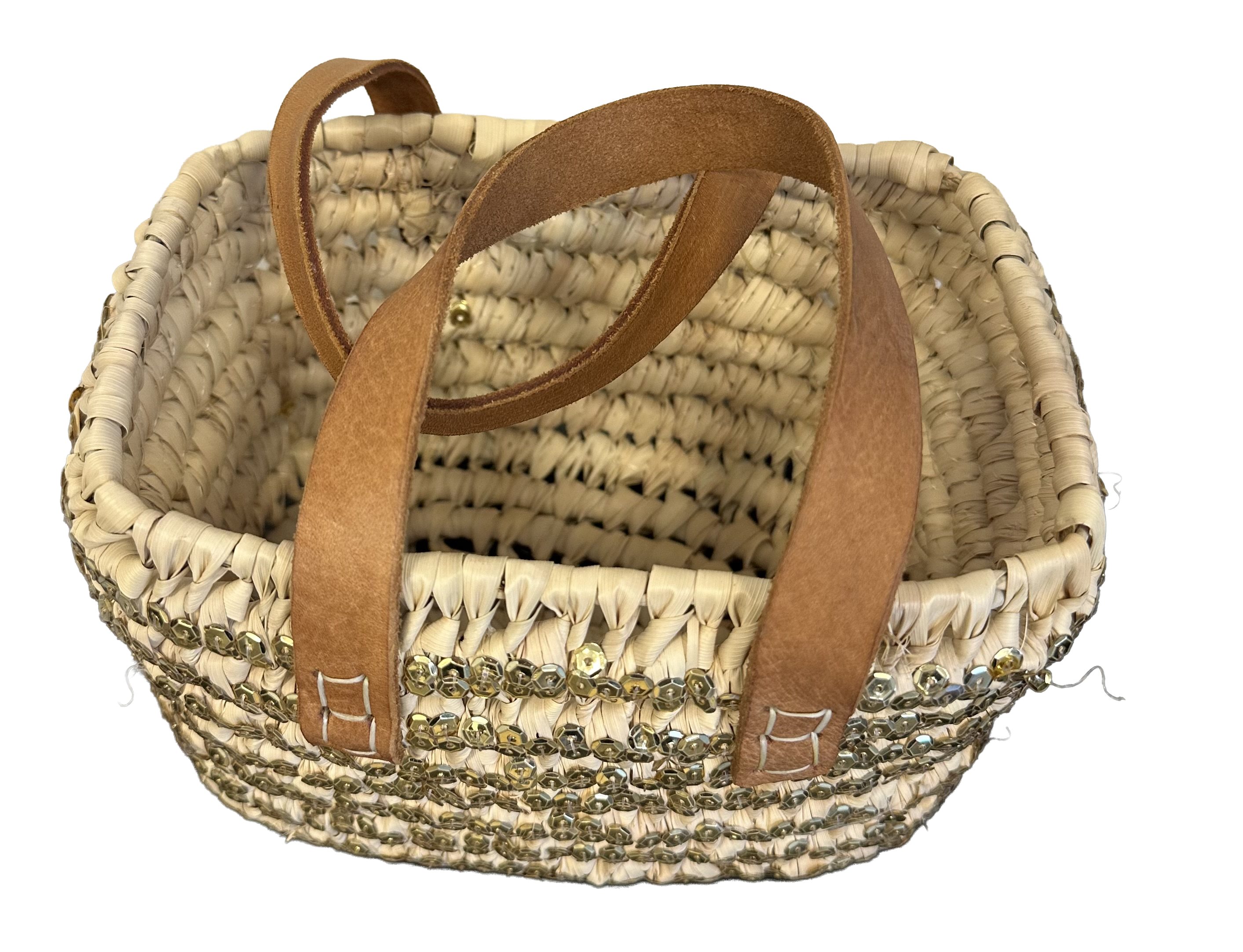 Rieten boho mand met gouden pailletten