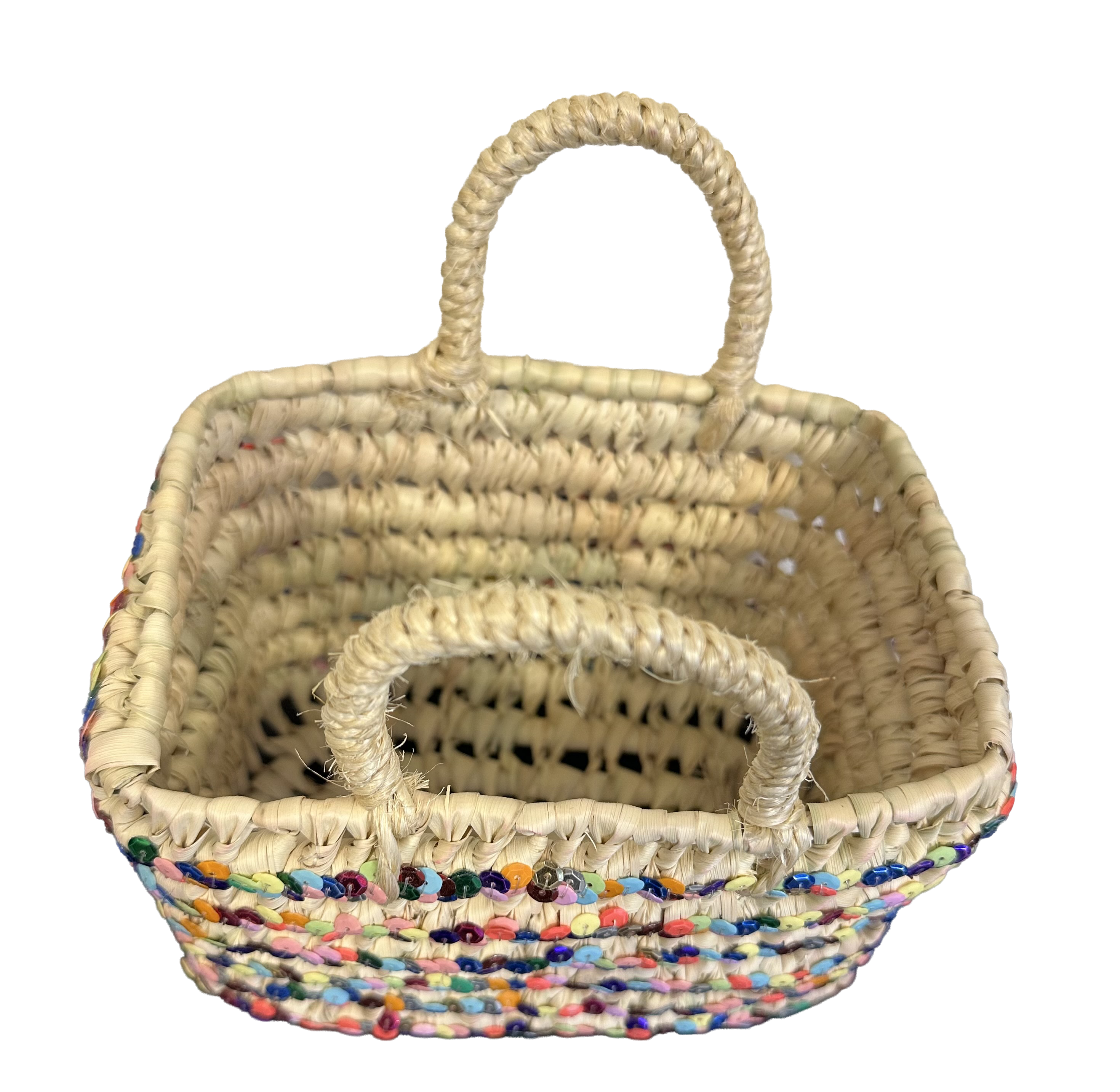 Rieten boho mand met multi-color pailletten
