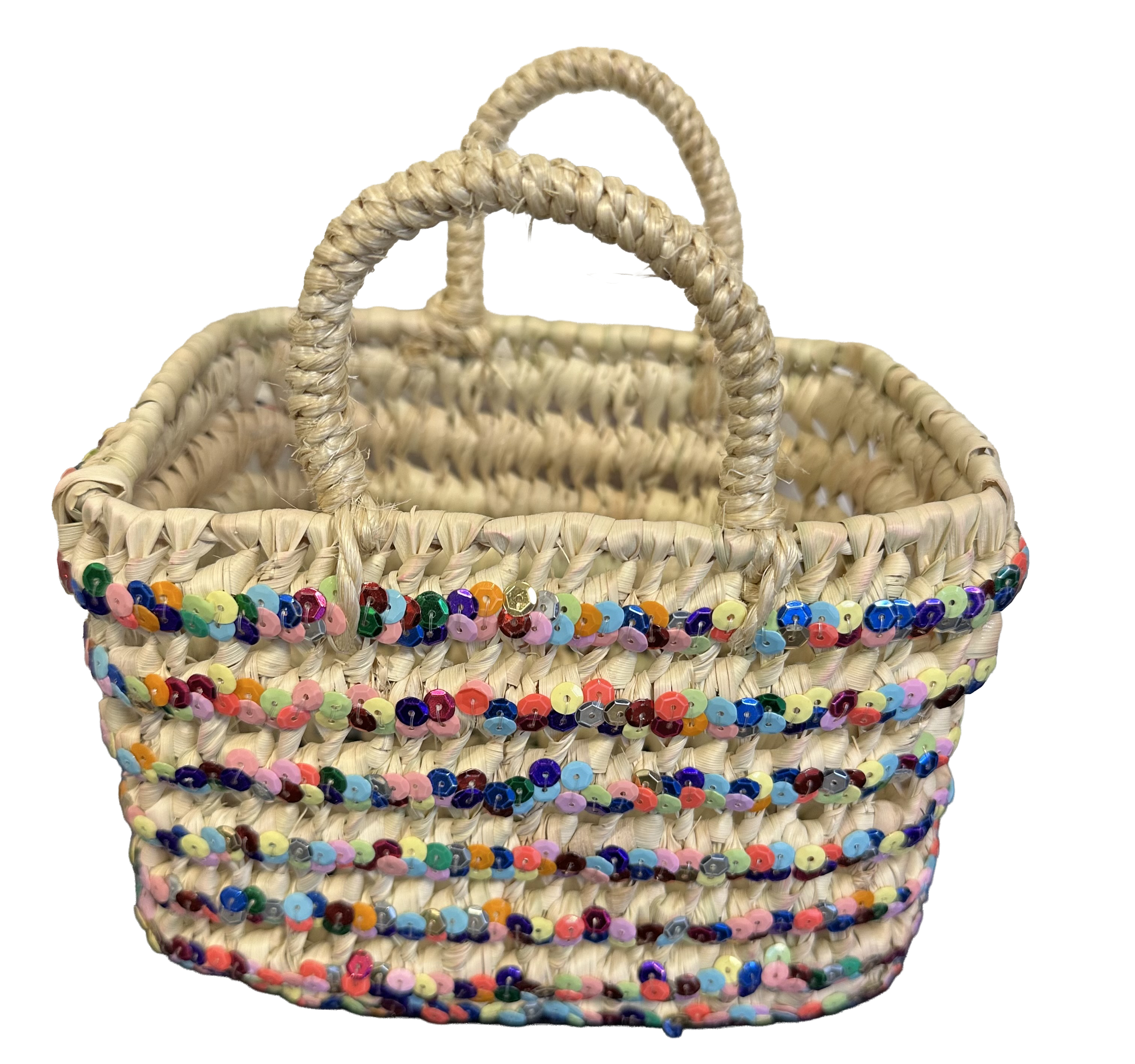Rieten boho mand met multi-color pailletten