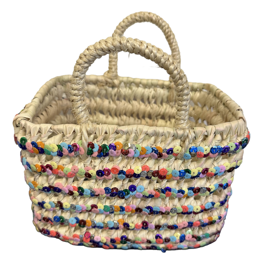 Rieten boho mand met multi-color pailletten