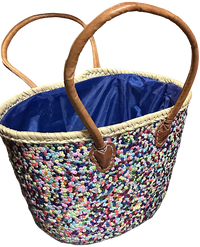 Rieten strandtas met multicolor pailletten