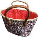 Rieten Strandtas met multicolor pailletten