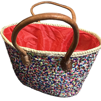 Rieten Strandtas met multicolor pailletten