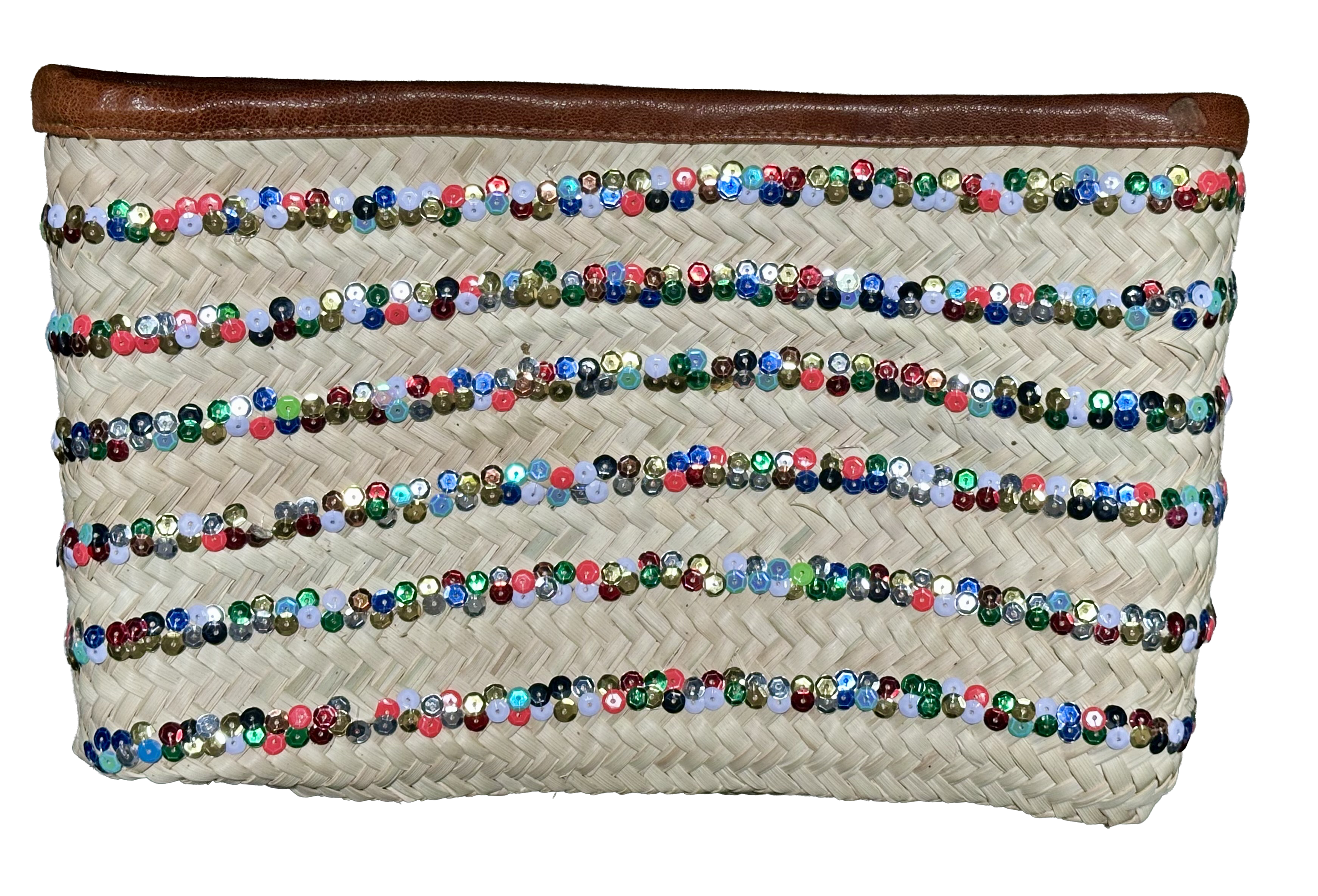 Rieten boho Clutch met multicolor pailletten