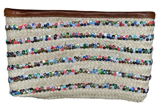 Rieten boho Clutch met multicolor pailletten