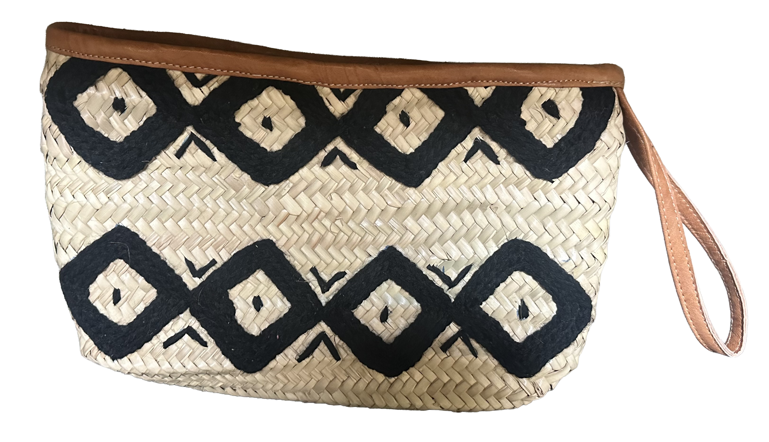 Rieten boho Clutch  - naturel met zwart