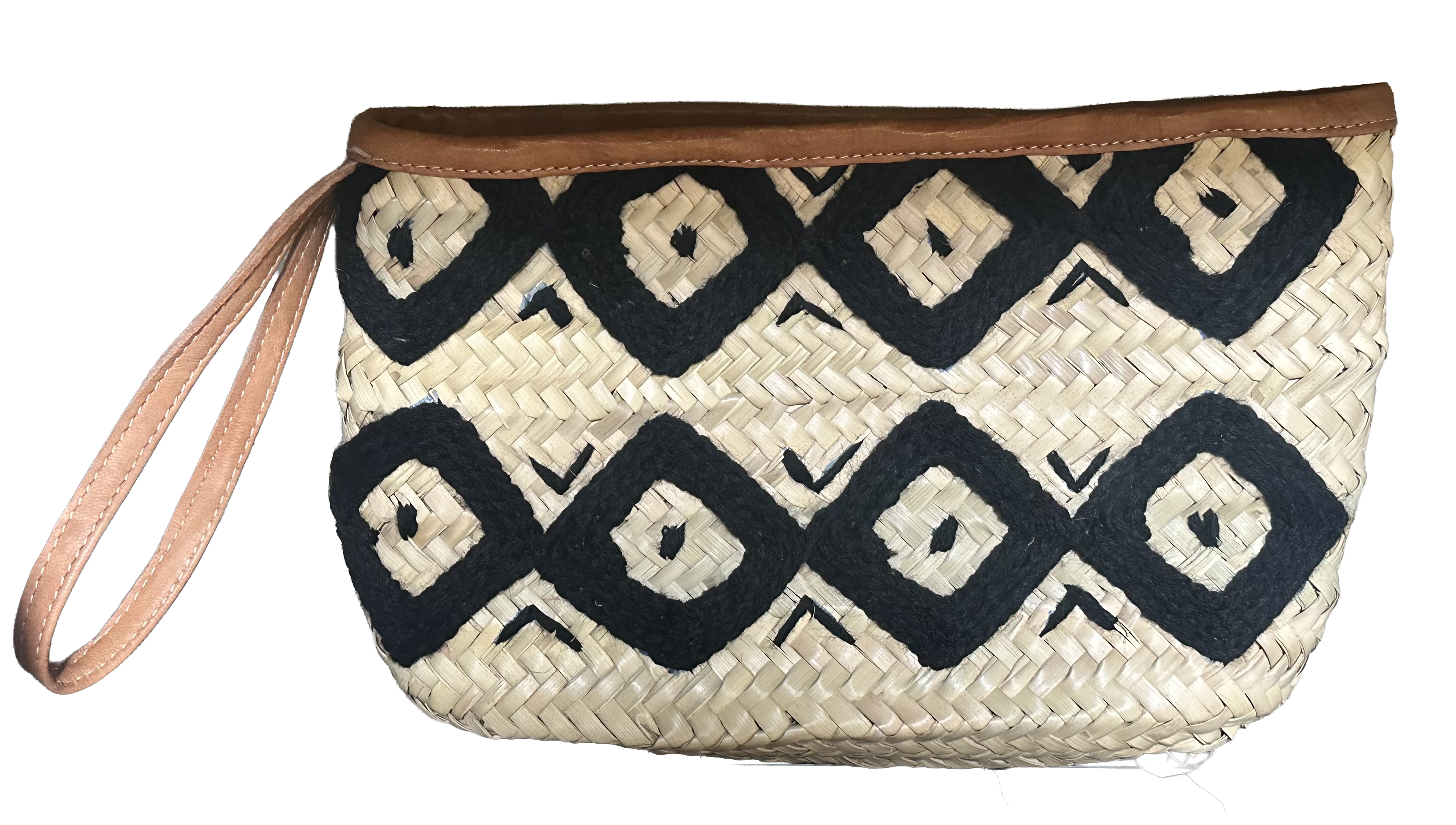 Rieten boho Clutch - naturel met zwart