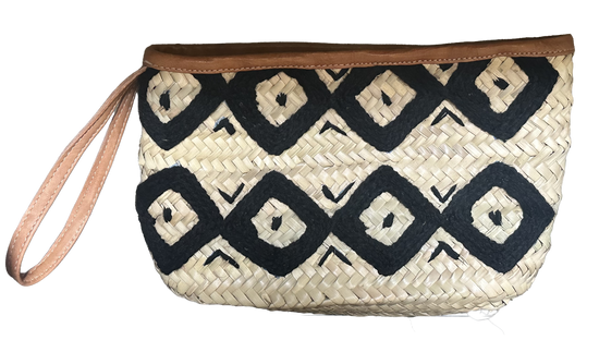 Rieten boho Clutch - naturel met zwart
