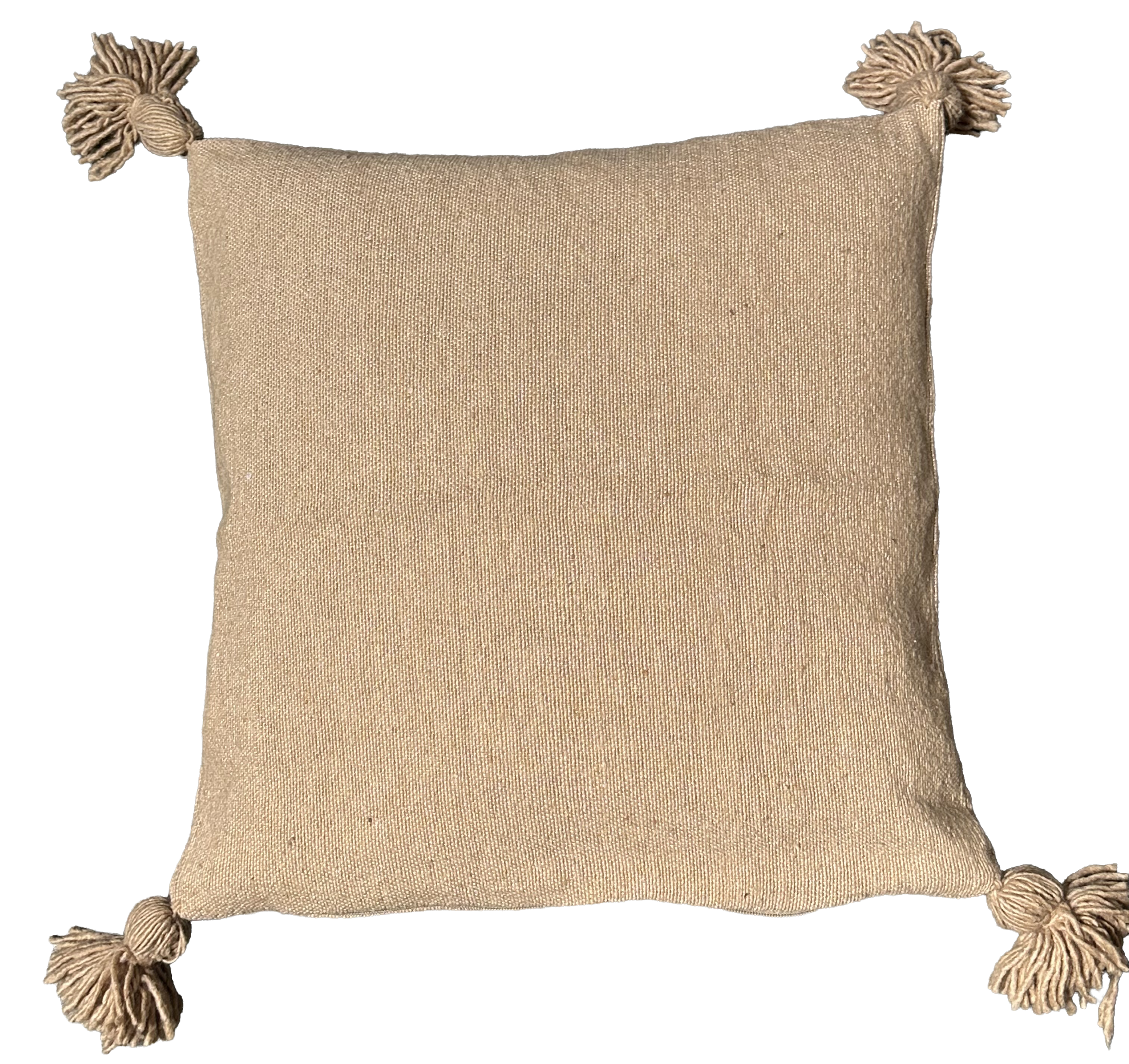 Pompom kussen - camel - 45 x 45 cm