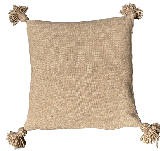Pompom kussen - camel - 45 x 45 cm