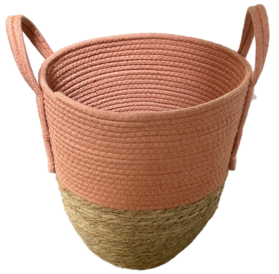 Opbergmand met handvaten - Oranje/Roze - hoogte 34 cm