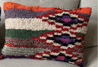 Marokkaans Boucherouite Block Print kussen - multi-colour oranje - 60 x 40 cm