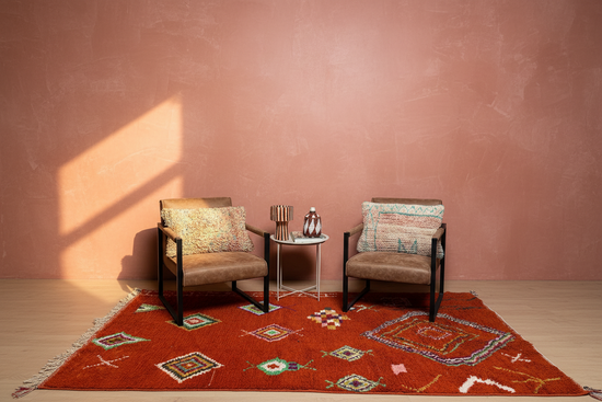 Marokkaans Boujaad vloerkleed - oranje met rood - 247 x 170 cm