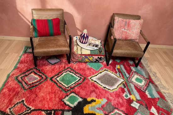 Marokkaans Boujaad vloerkleed - rood + multicolor - 245 x 155 cm