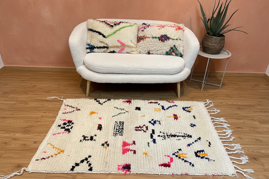 Marokkaans Boujaad vloerkleed - wit + multicolor - 150 x 100 cm