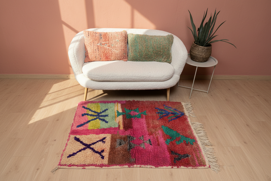 Marokkaans Boujaad vloerkleed - multicolor - 130 x 102 cm
