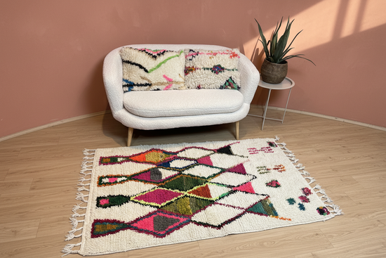 Marokkaans Boujaad vloerkleed - wit + multicolor - 170 x 100 cm