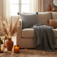 Pompom cushion - dark grey - 45 x 45 cm