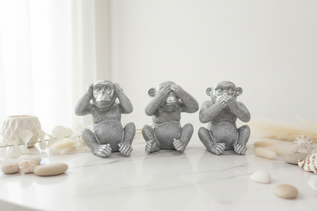 Zilveren apen - Horen, Zien & Zwijgen - Set van 3